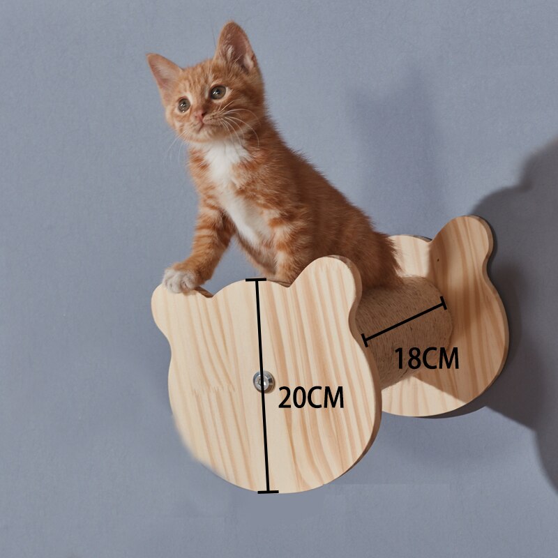 Household wall-mounted cat climbing frame solid wood wall-mounted cat jumping platform round cat stairs durable cat springboard: 20x18