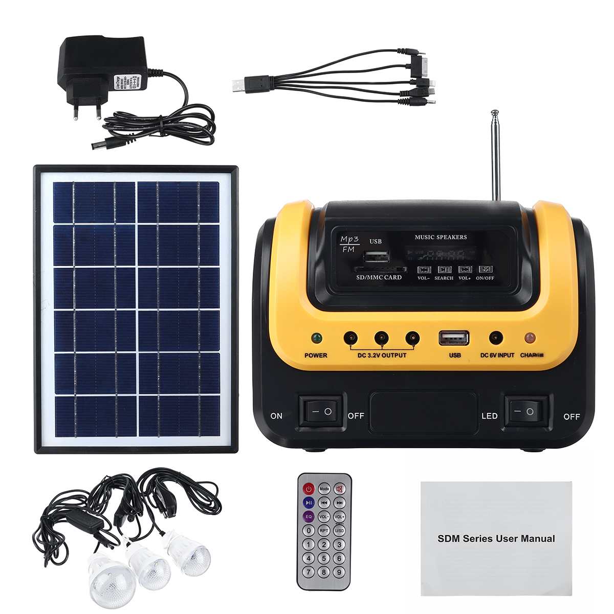 Portable Solar Generator Outdoor Mini Solar Power System Solar Panel USB Charger with bluetooth Speaker LED Lighting System: Default Title