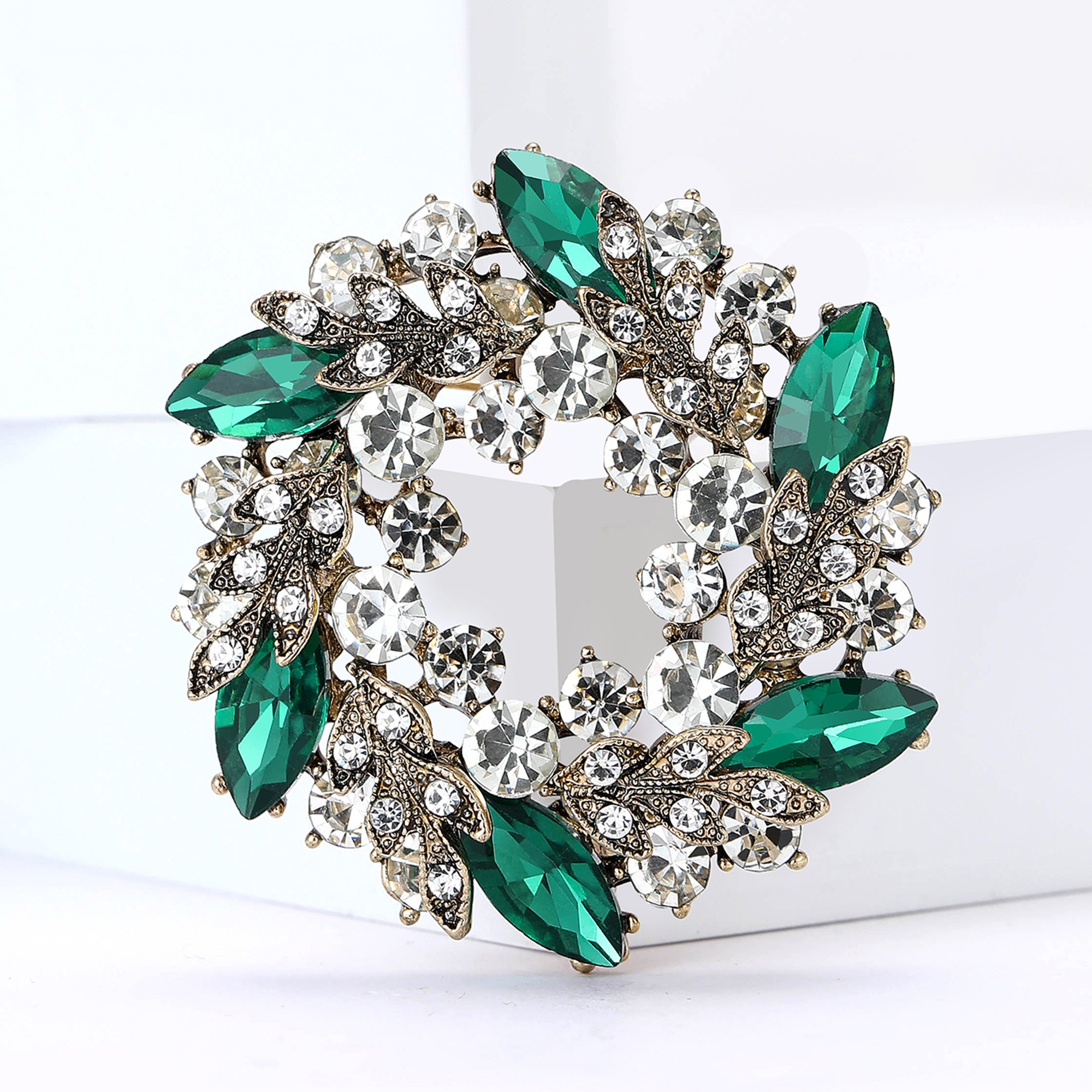 Grande Broche Ancienne à La Couronne Strass - Occasion, Style Vintage
