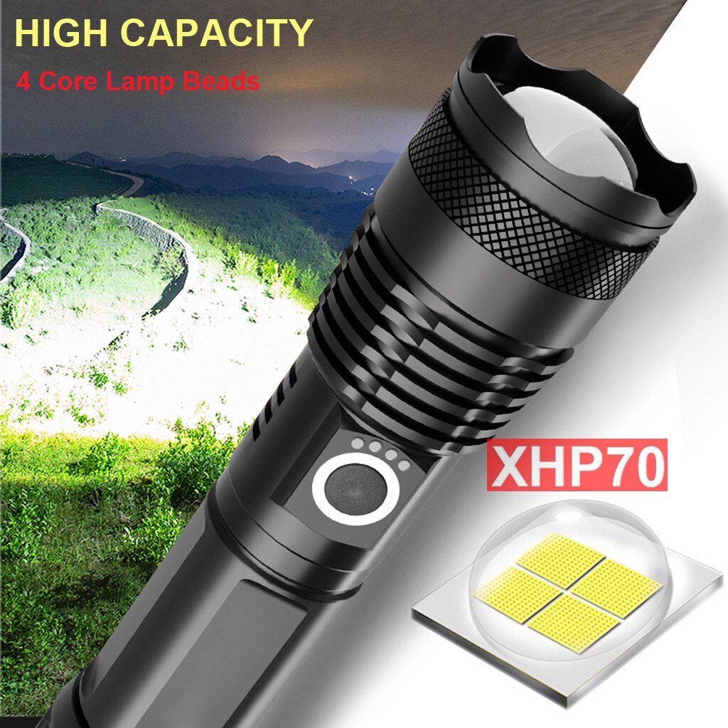 Led Zoom Flashlight Xhp70 Torch Usb Rechargeable Waterproof Lamp Ultra Bright Camping Powerful Adjustable Focus Flashlight