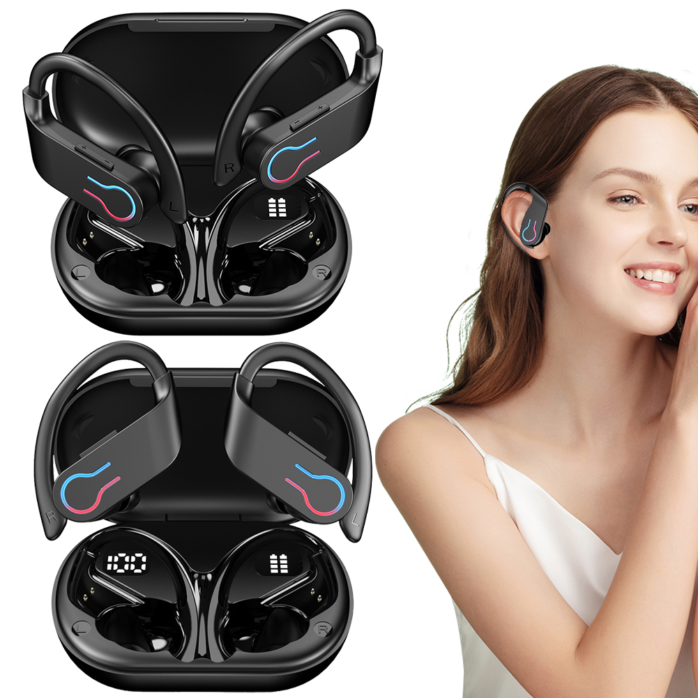 Wireless Earbuds with Earhooks Built-in Mic Earphones BT 5.3 Waterproof Headset Ear Buds for Sports/Workout/Running