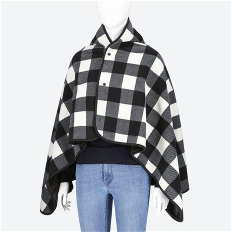 Manta polar de franela a cuadros para el hogar y la Oficina, chal cálido para perezosos, con botón, de la rodilla para piernas, toalla tejida, poncho: Black plaid