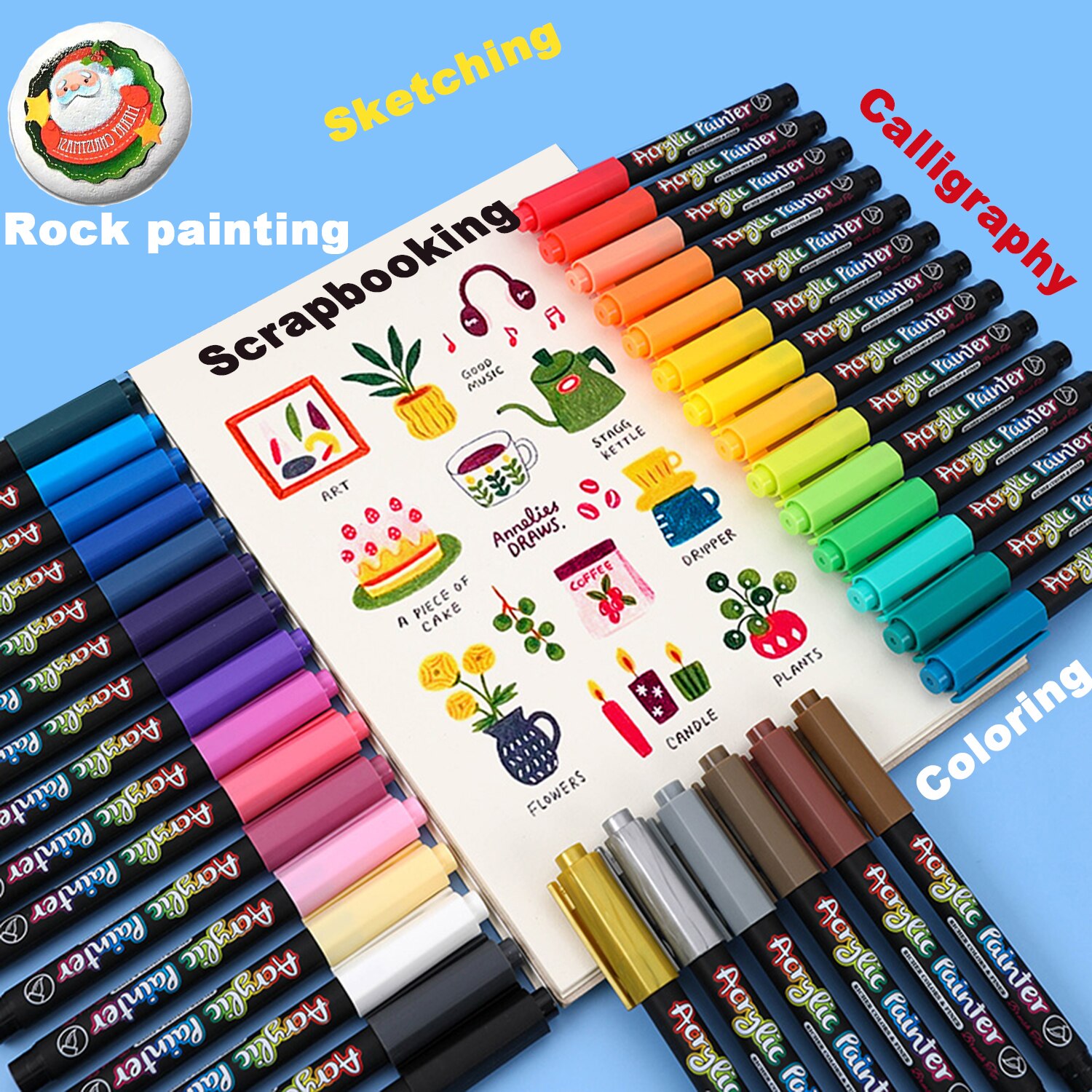 36 Color Sketching Markers, Acrylic Marker for Painting, Acrylic Paint Pen, Brush Art Marker for Fabric Canvas, Rock Painting