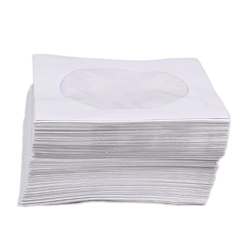 mini 95 stk beskyttende hvitt papir cd dvd disk oppbevaringspose konvolutter klaff støvtett anti moden cd dvd beskytte bag 8.5cm x 8.5cm