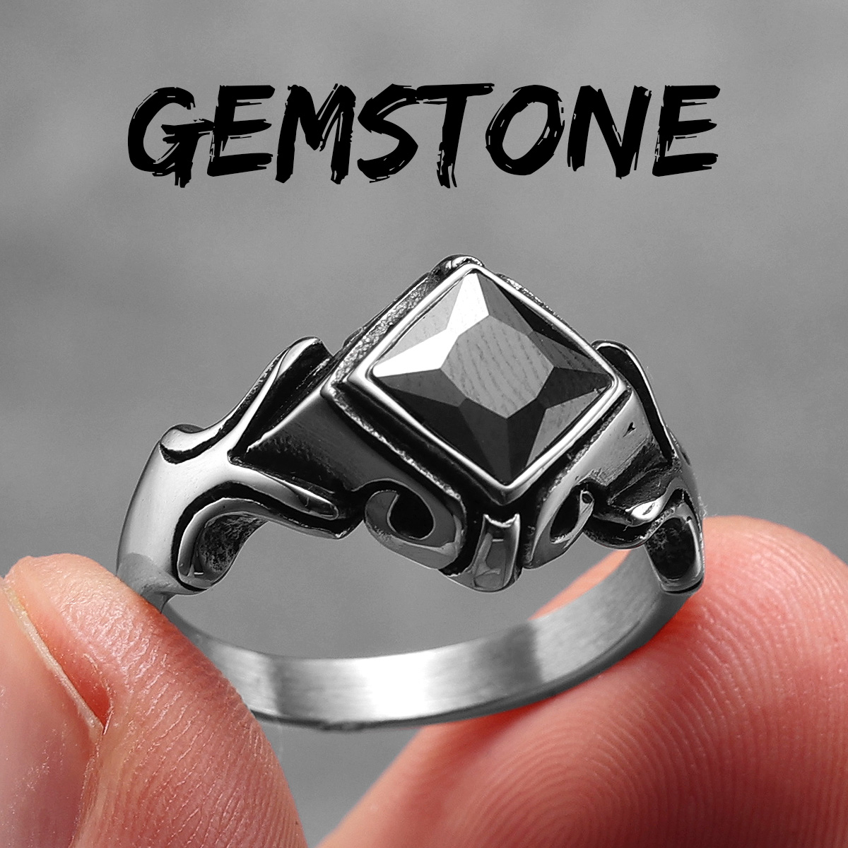 Bagues en acier inoxydable avec pierres précieuses multi-documents pour hommes et femmes, bijoux uniques, luxe, punk, accessoires, , ,: 7 / Black