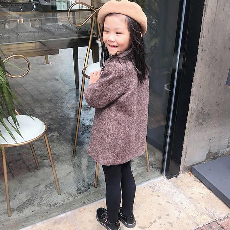 Girls' long woolen coat double breasted