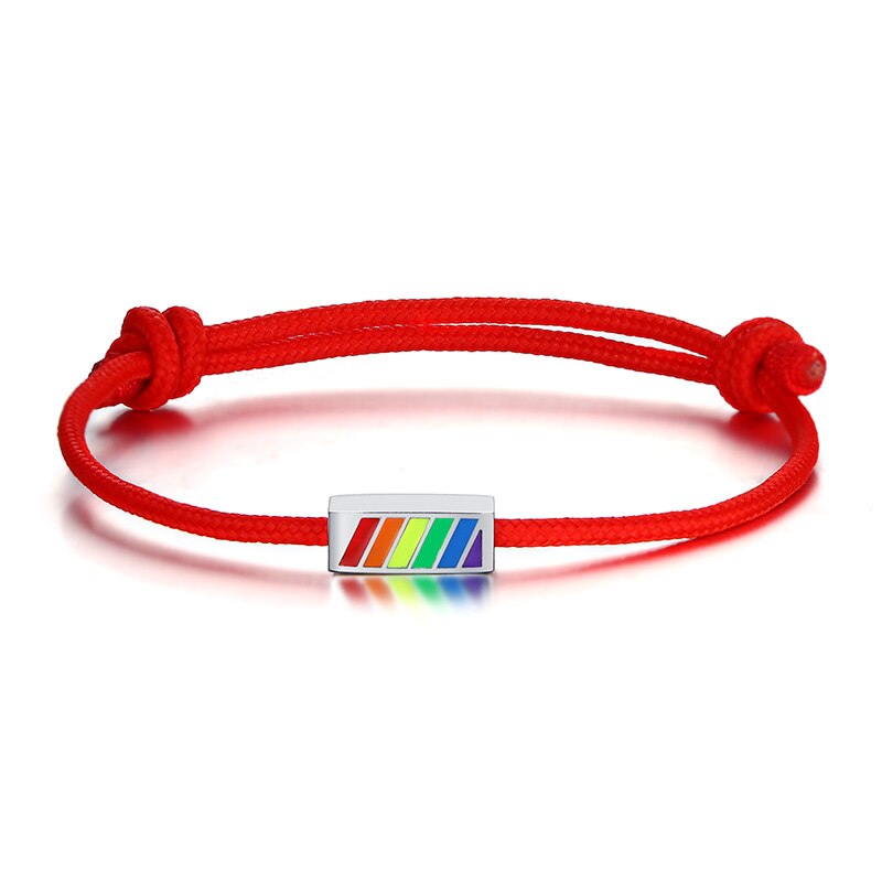 RAINBOW ANKLET FOR MEN CHARM AND BLACK CORD FOR HIM MEN'S WATERPROOF ANKLE BRACELET: red