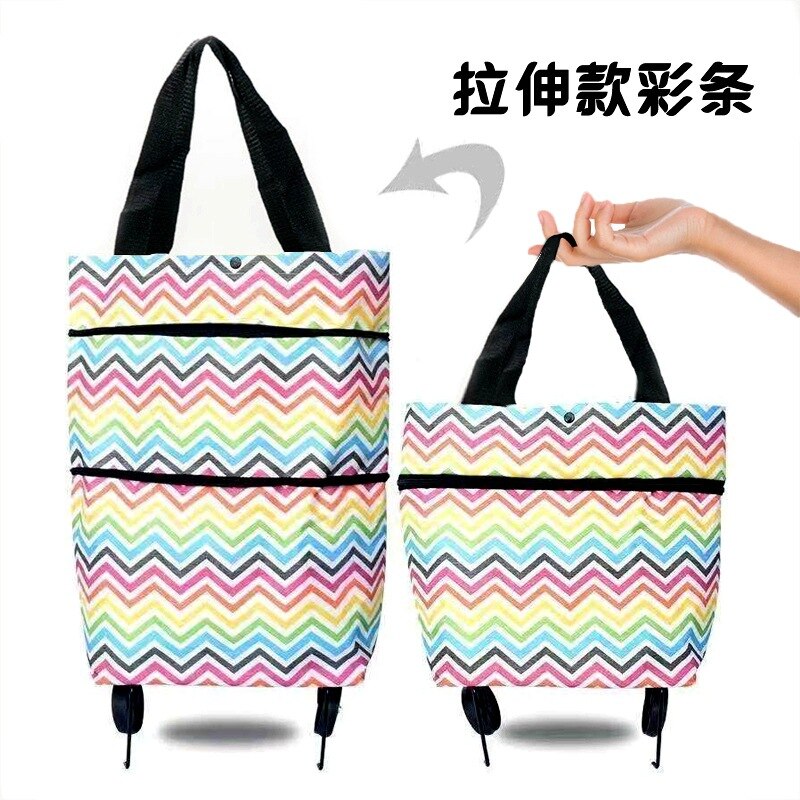 12 Stijlen Mode Zakken Opvouwbare Boodschappentas Met 2 Wielen Draagbare Winkelwagen Trolley Kruidenier Bagagedrager Winkelwagen Tas: Wave