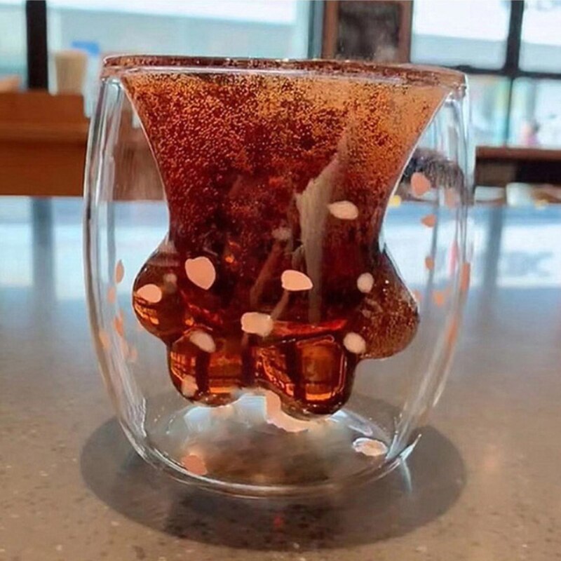 1 stuks hittebestendige dubbelwandige glazen kattenklauwbeker koffiemok handgemaakte dubbellaagse anti-verbranding melkbekers