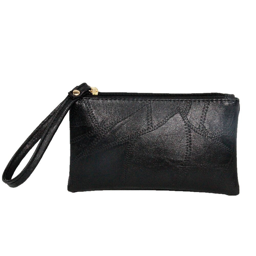 Lralra patchwork heren dames portemonnees pu leren tas rits clutch portemonnee telefoonhouder polsbandje draagbare handtas feest winkelen: Zwart