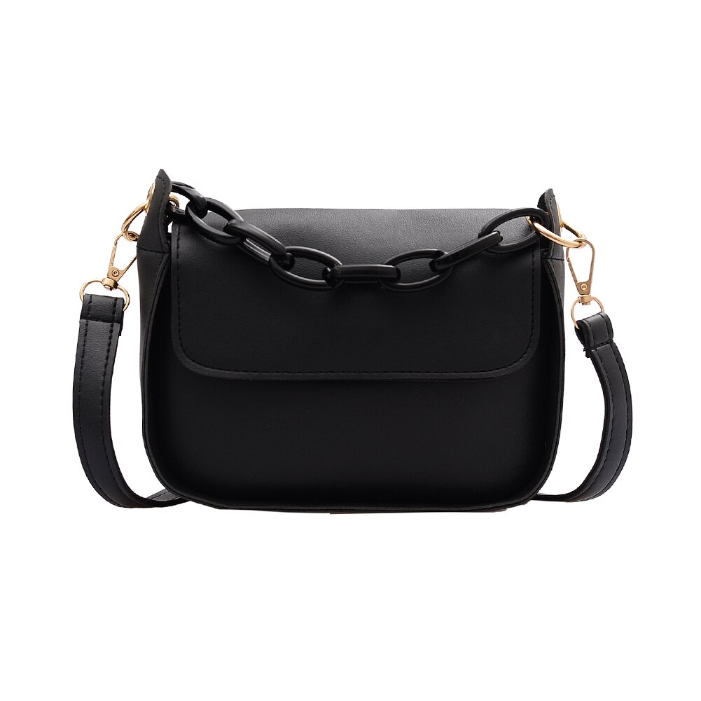 Bolso cruzado pequeño de cuero PU para mujer, bandolera de hombro de viaje con cadena acrílica de verano,: black