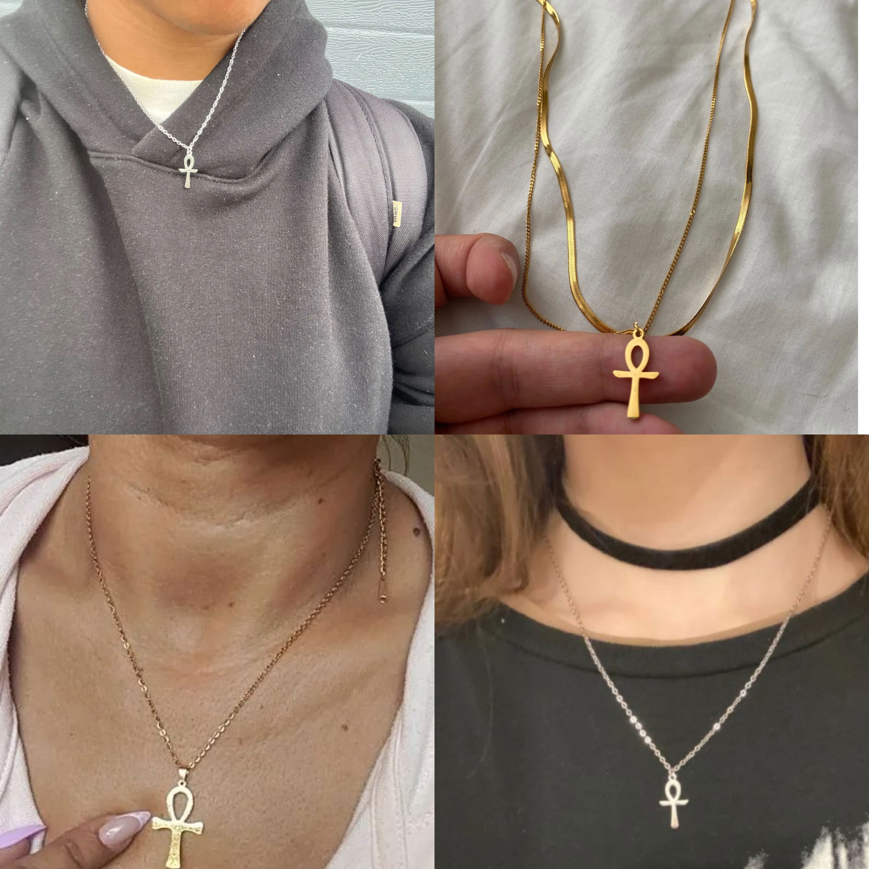 Lucktune Ankh Cruz amuleto egipcio collar de acero inoxidable llave de la vida símbolo crucifijo colgante collar mujeres joyería religiosa