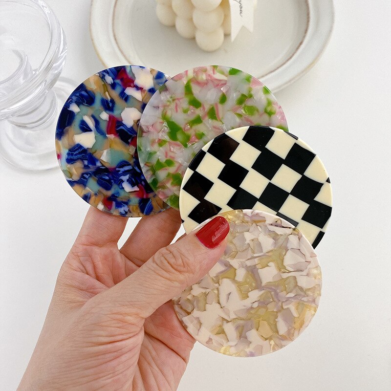 Miroir géométrique rétro en plaque d&#39;acide acétique, coréenne, petit miroir rond Portable, maquillage quotidien, petit miroir Portable