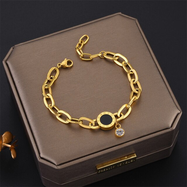 Dieyuro 316L Rvs Link Chain Bangle Armband Voor Vrouwen Exquisite Gold Kleur Armband Sieraden Meisje Брелок: B531