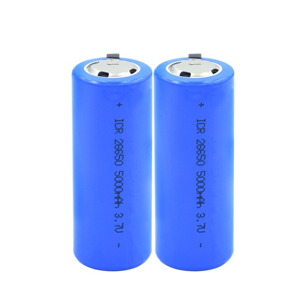 Replacement 26650 Lithium Battery 3.7V 5000mAh high-discharge high current Rechargeable With Tabs For LED Flashlight: 2 PCS