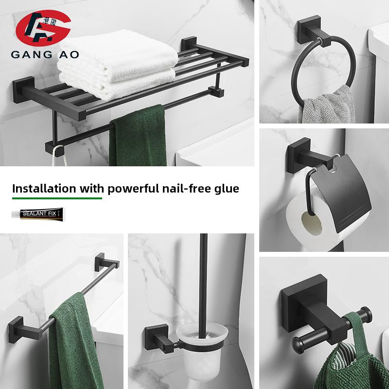 Porte-serviettes Mural Aluminium Noir - 29,5 Cm - Fixation Vis Et Cheville - Pour Salle De Bain, Cuisine