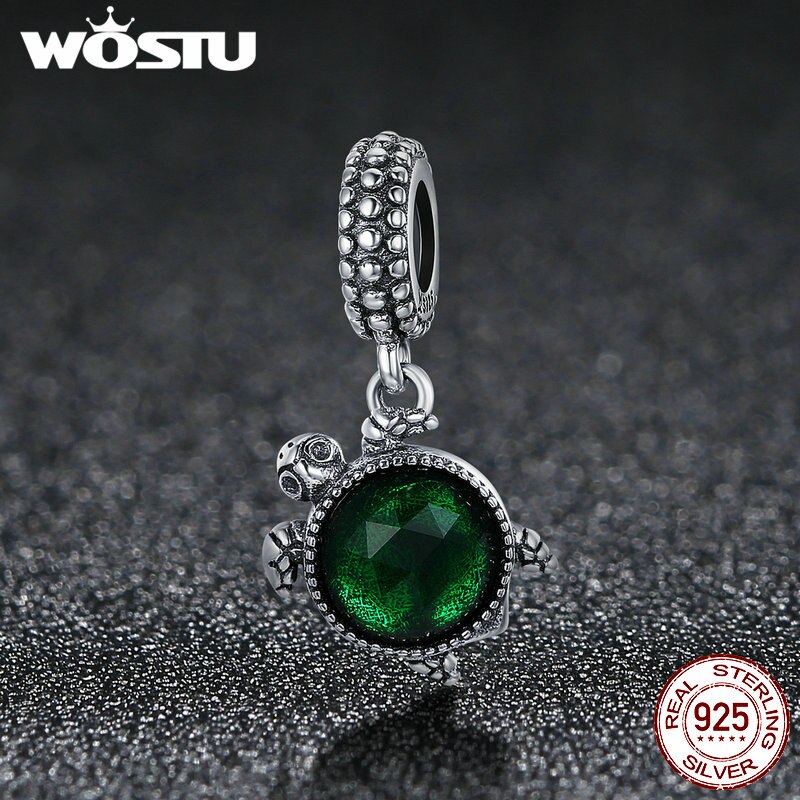 WOSTU 100% 925 Sterling Silver Animal Turtle's Adventure Dangle Beads fit original WST Charm Bracelets Fine Jewelry CQC281