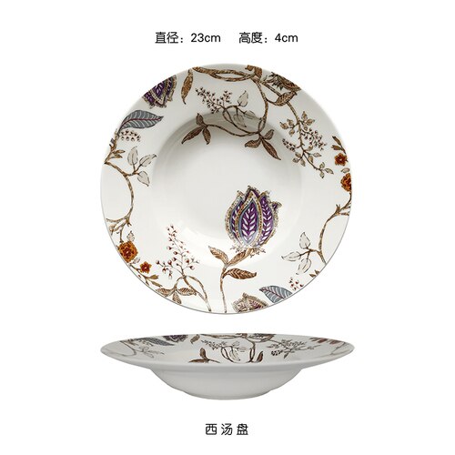 Bone tableware set American dinner plate soup plate coffee cup dish bowl plates ceramic vajilla dinner plates set plates set: 9-inch soup plate