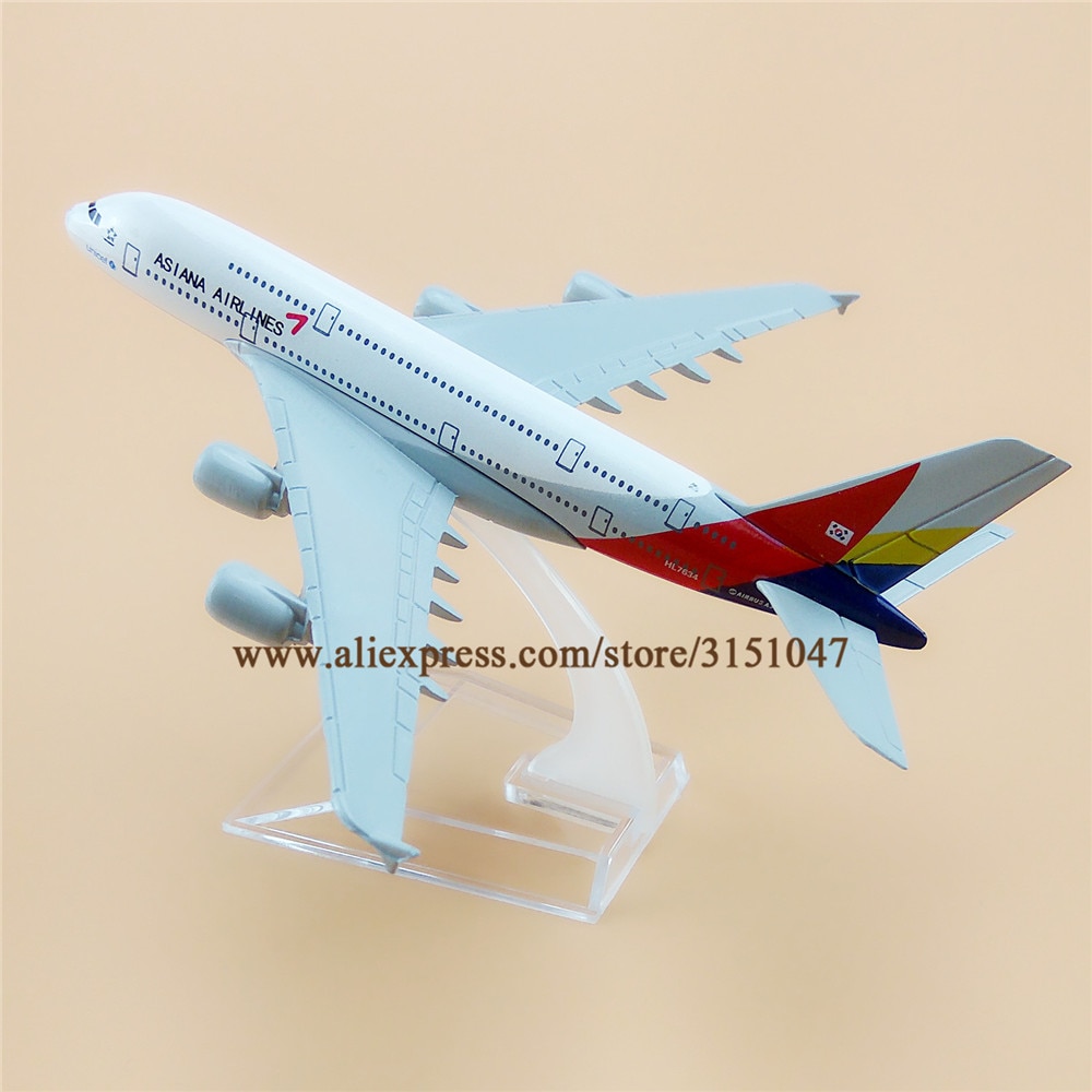 Alloy Metal Korean Air Asiana Airlines A380 Airplane Model Asiana Airbus 380 Airways Plane Model Stand Aircraft Kids 16cm