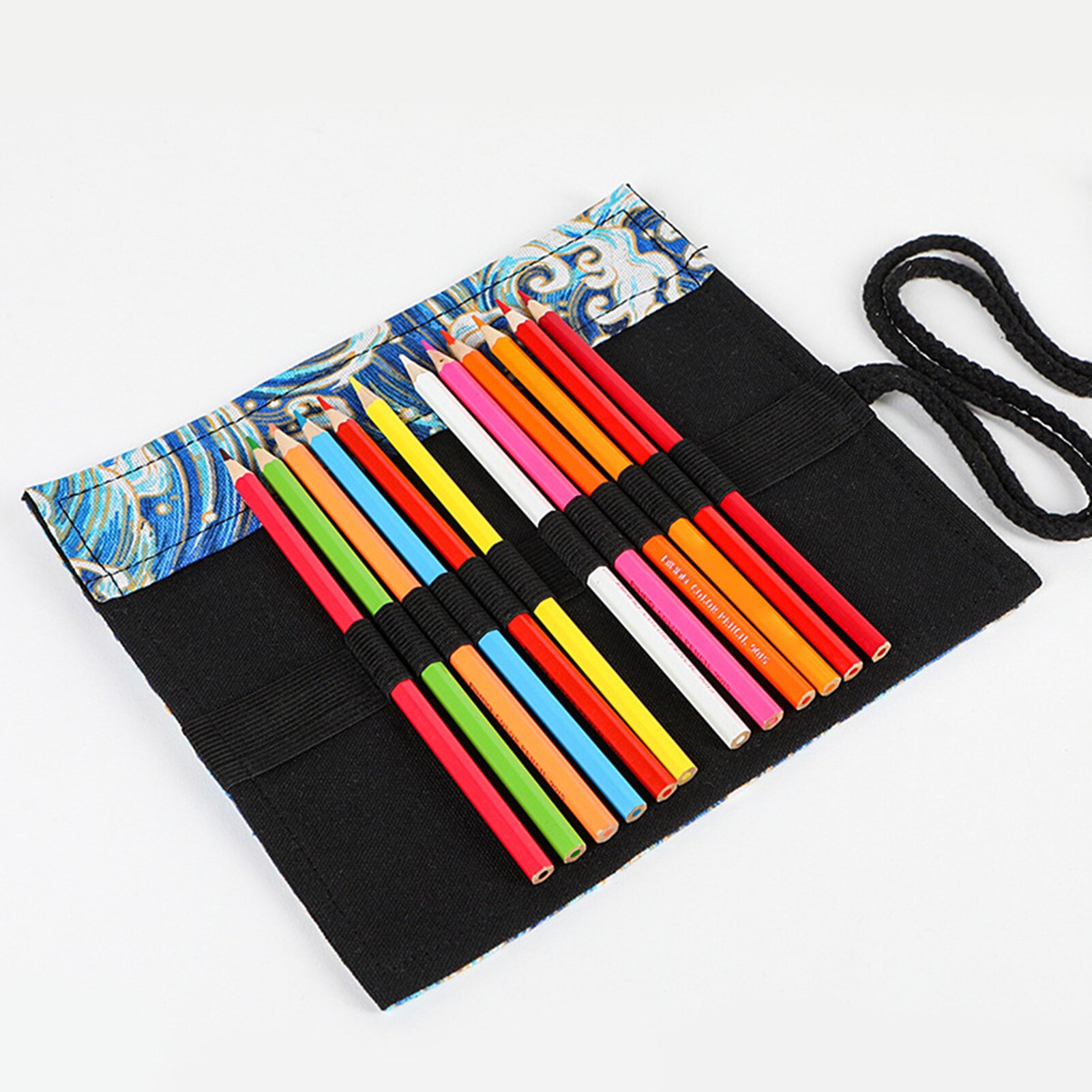 Pencil Case 12/24/36/48/72 Holes Canvas Wrap Roll Up Pencil Bag Pen Case Holder Storage Pouch Writing Supplies Tool