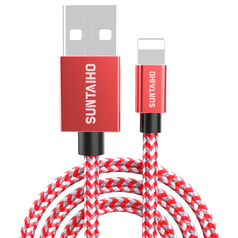 2.4A Snel Opladen Usb Kabel Voor Iphone 11Pro Max Xr Xs X 8 7 6 6S 5 5S ipad Koord Mobiele Telefoon Kabel Snelle Data Oplaadkabel: Silver red / 2M