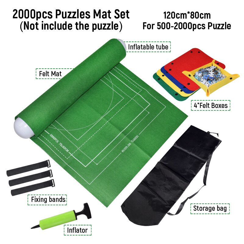 Puzzles Board Jigsaw Mat Set Felt Play Mat Puzzle Storage Accessories Roll Up Blanket with Guide Line Puzzle Mats for Adult Kids: 2000pcs set green2