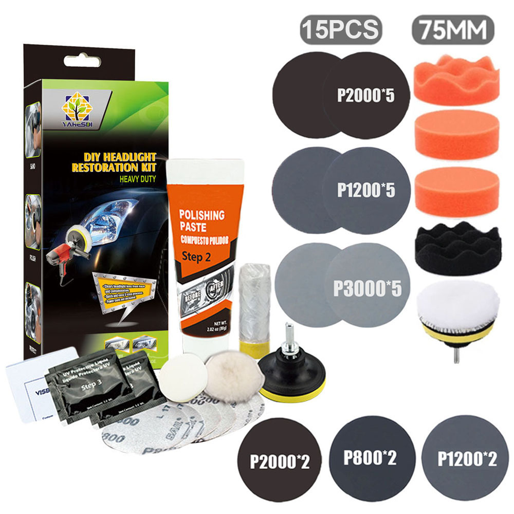 Headlight Restoration Kit DIY Car Headlight Polishing Tool Remove Yellowing & Scratches,Anti-Fogging UV Coating: GRAY