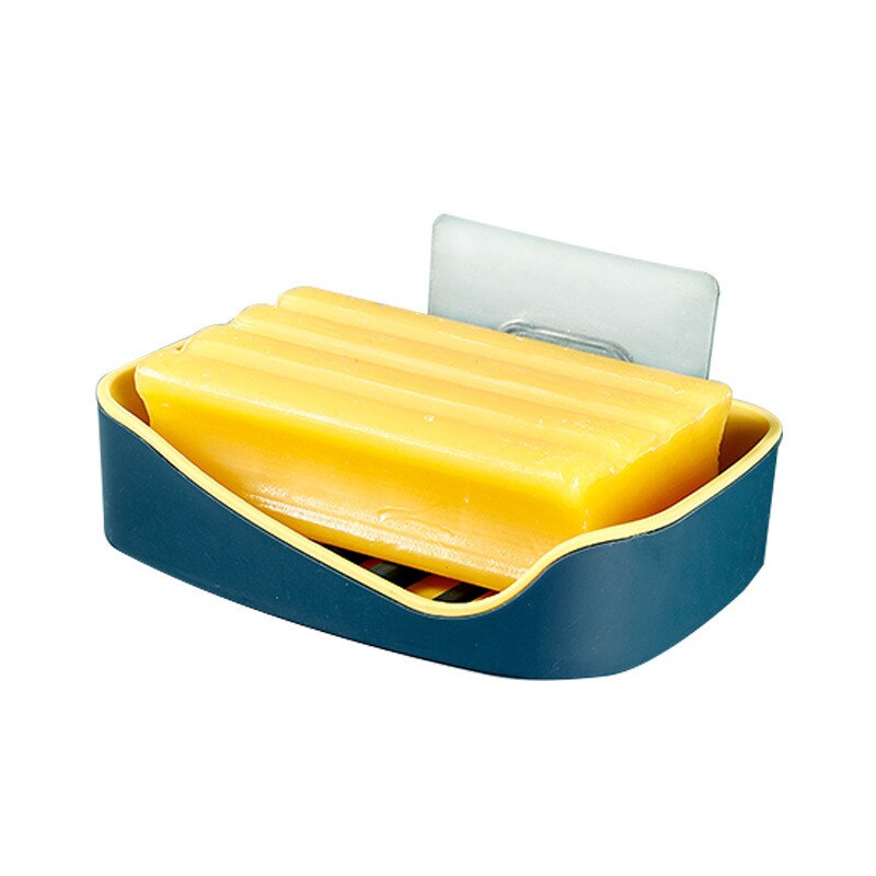 Jabonera autoadhesiva montada en la pared para platos, esponja, No perforante, caja de almacenamiento, estante, jabonera de baño de doble drenaje