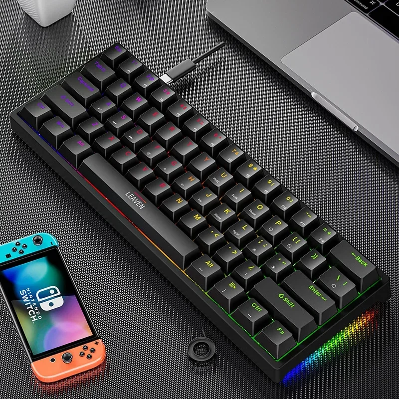 K620 Mini Gaming Mechanical Keyboard 61 Keys RGB Hotswap Type-C Wired Gaming Keyboard PBT Keycaps 60% Ergonomics Keyboards: black / blue switch