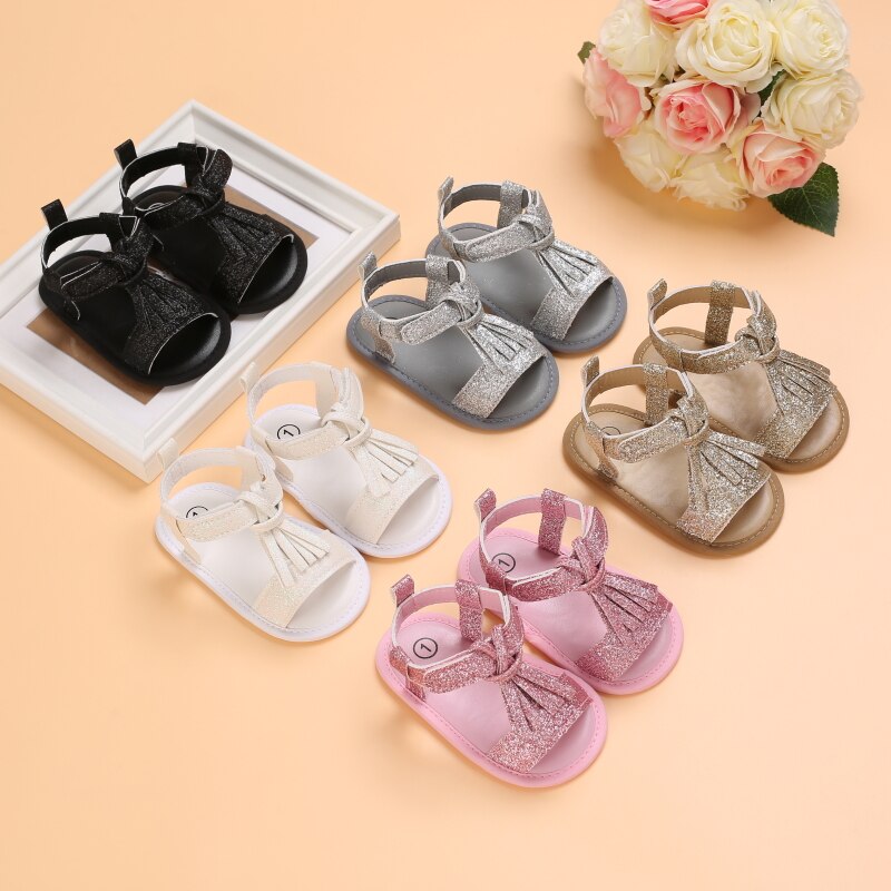 Baby Girl Sandal Neonatal Summer Sandal Leather Tassel With Bow Baby Toddler Sandal Cloth Sole Prewalker