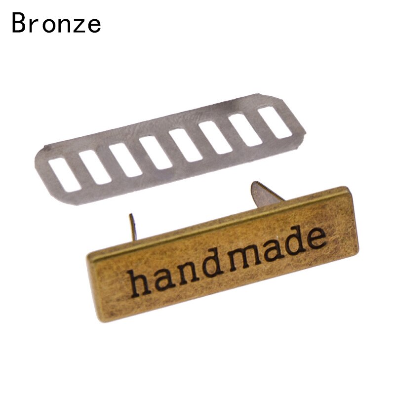 10 Stks/partij Metalen Handgemaakte Kledingstuk Legering Labels Rechthoek Tags Voor Diy Kleding Tassen Hand Made Brief Naaien Labels Accessoires: Bronze