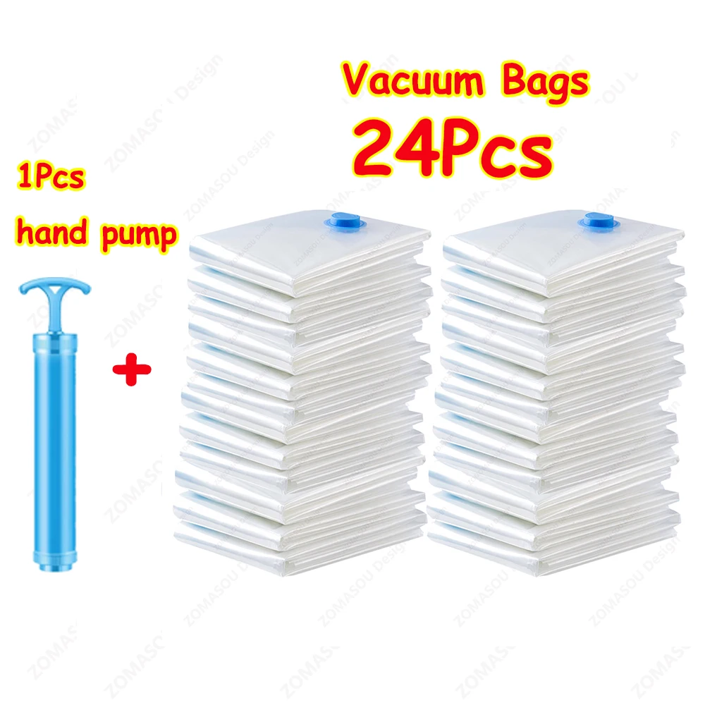 1-24Pcs Vacuum Storage Bags Vacuum Seal Bag Reusable Space Saving Bags Folding Compressed Organizer Bag For Clothes Bedding: M / MULTI