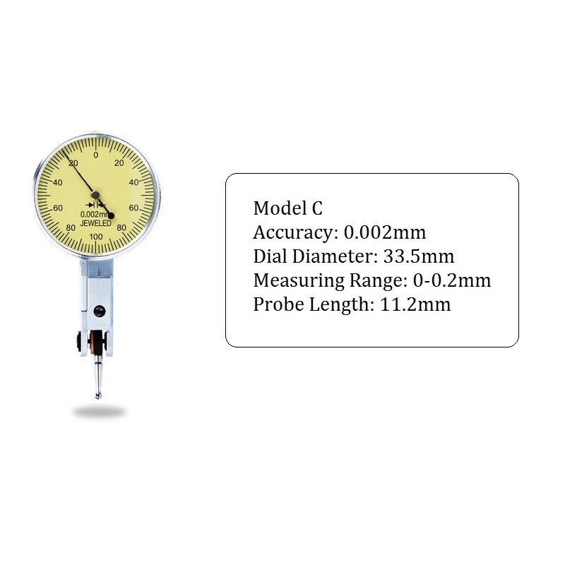 0.001mm Precision Leverage Dial indicator 0-0.8mm Metric Dovetail Rails Measuring Instrument Tool Shaft Runout Analog Test: Model C