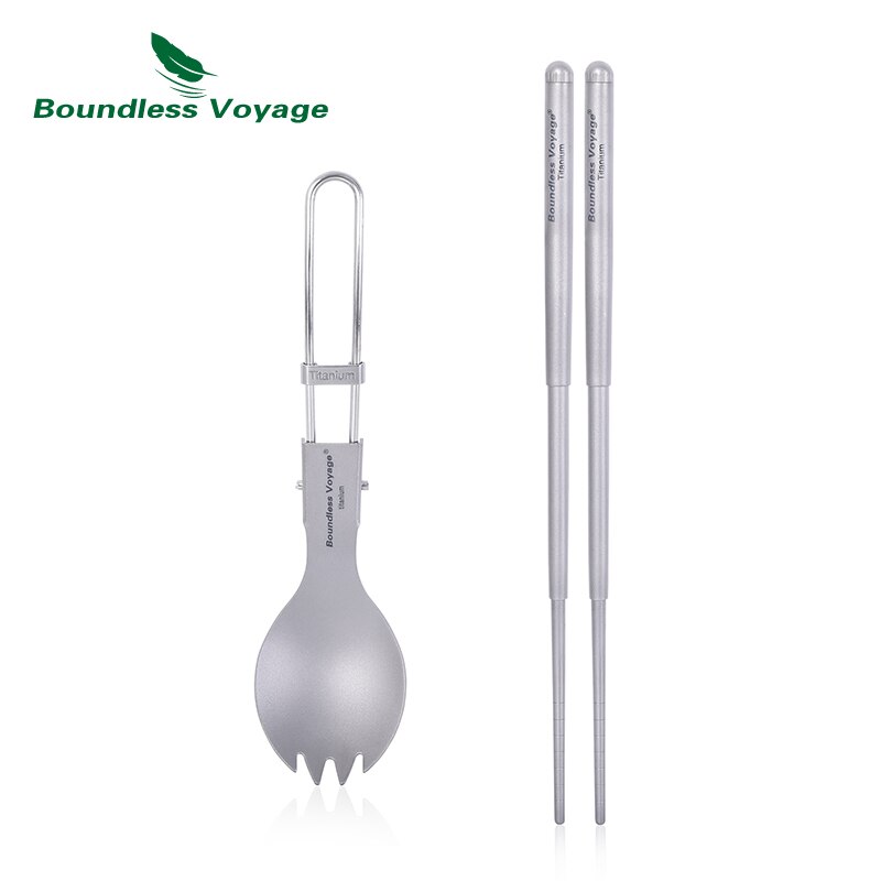 Grenzeloze Voyage Camping Servies Titanium Bestek Vouwen Lepel Vork Spork Eetstokjes Outdoor Picknick Draagbare Bestek Set: spork chopsticks