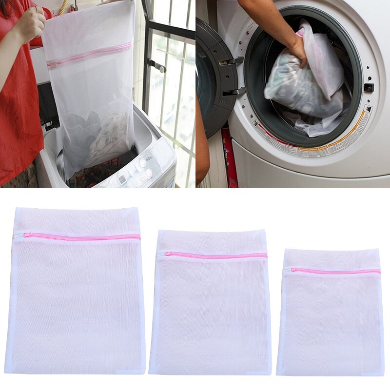 3 størrelse tøjpose til vaskemaskine tøjpose bh beskyttelse mesh net klæd vaskeposer lynlås tøjpose tøjpleje
