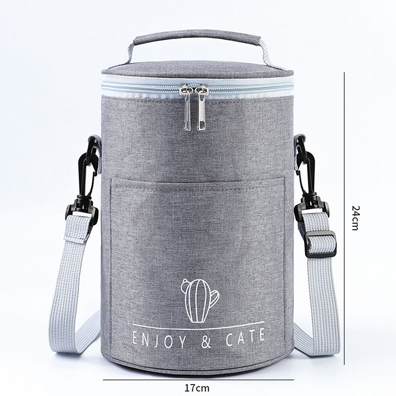 Large-Capacity Portable Lunch Bag Fresh-Keeping Thickened Lunch Box Bag Round Barrel Aluminum Foil Insulation Bags: Gold