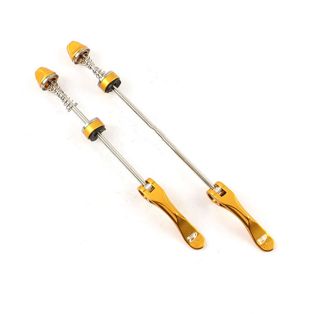 2Pcs Mtb Racefiets Voor &amp; Achter Quick Release Wiel Locking Security Snelspanner Anti Diefstal Spies: Gold