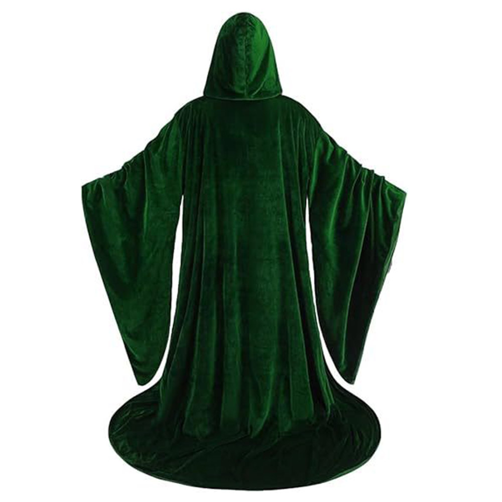 Costume da mantello con vestaglia nera medievale di Halloween Costume da prete per adulti Cosplay con cappuccio e mantello allentato spaventoso e spettrale per bambini e donne