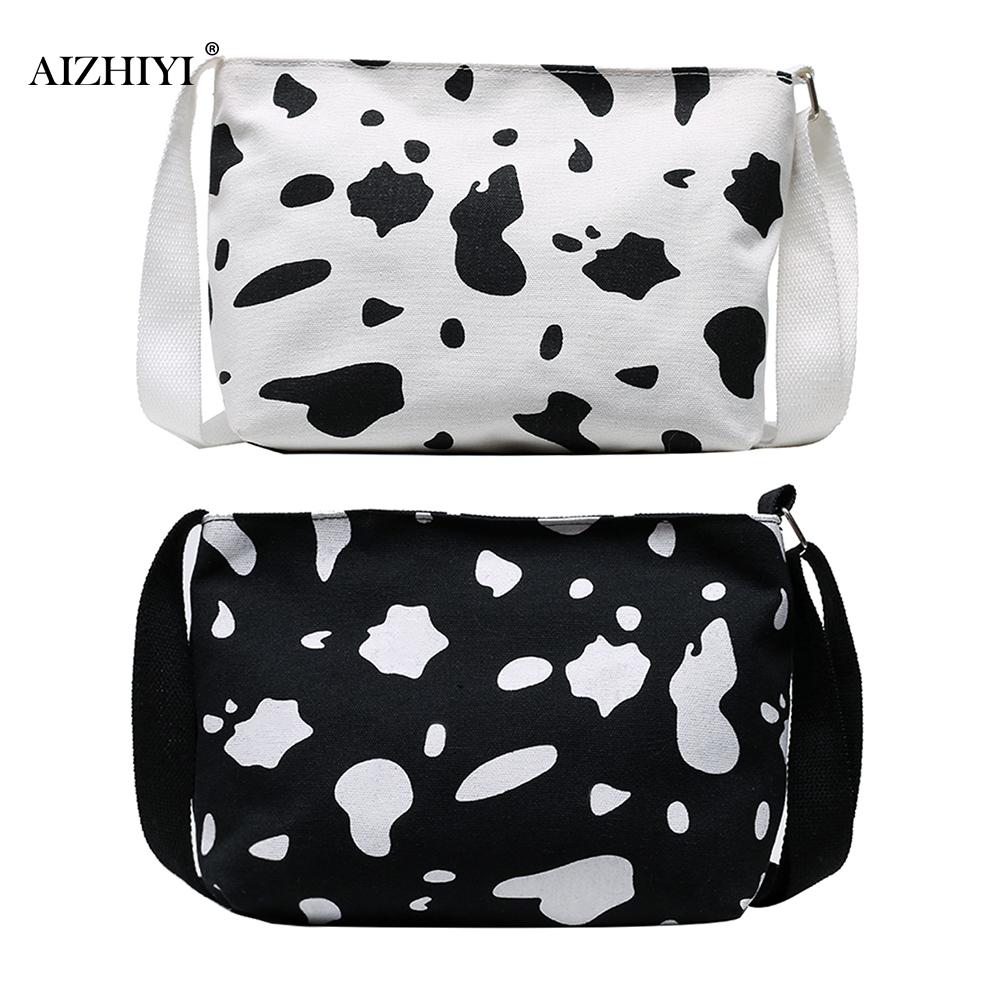 Populär enkel kvinnlig daglig väska kvinnor komjölkmönster crossbody väska kvinnlig canvas resor daglig axelpåse