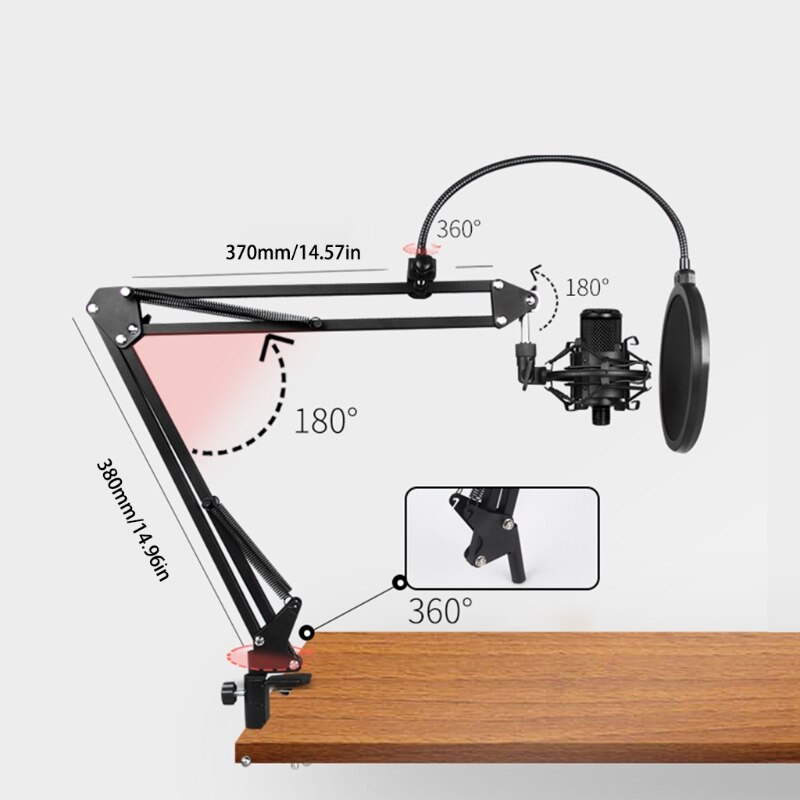 Condenser Microphone Mic Suspension Arm Stand and Table Mounting Clamp Kit H05A