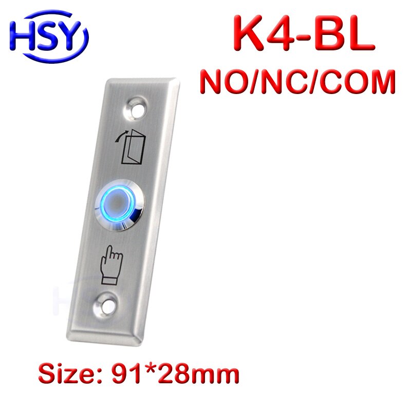 HSY Stainless Steel Door Release Exit Button Optional LED Blue Backlight Emergency Push Switch For Access Control System: K4-BL with LED