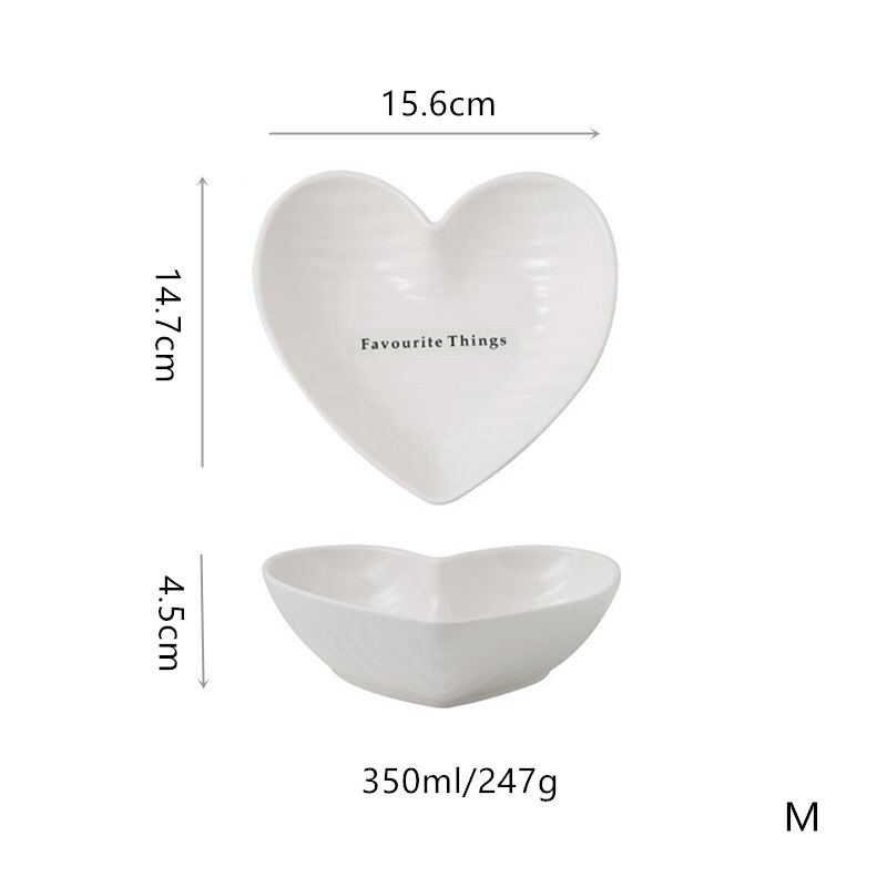 Jo life hjerteform skål valentinsdag romantisk keramisk dessert salat fad køkken ovn bordservice kage mad skål: Hvid m