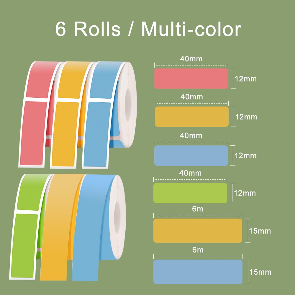 Supvan Mini Label Printer Paper Waterproof Anti-Oil Printing Label Price Label Pure Color Scratch-Resistant Label Sticker Paper: Multi-color 6