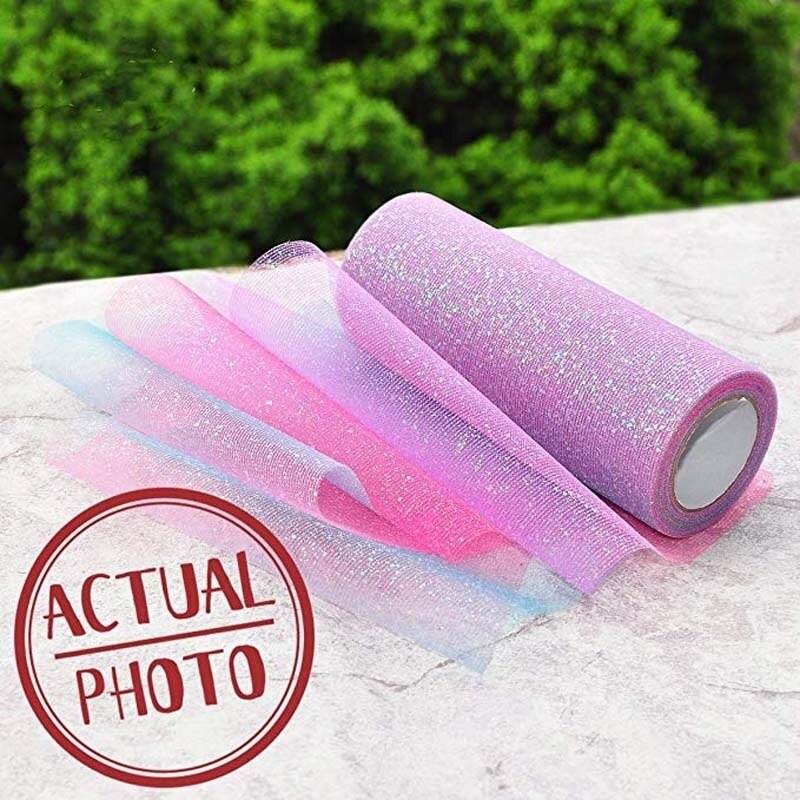 Regenboog Glitter Tulle Rolls voor Tafelloper Stoel Sash Bow Rok Wedding Party Lint verjaardag decoratie