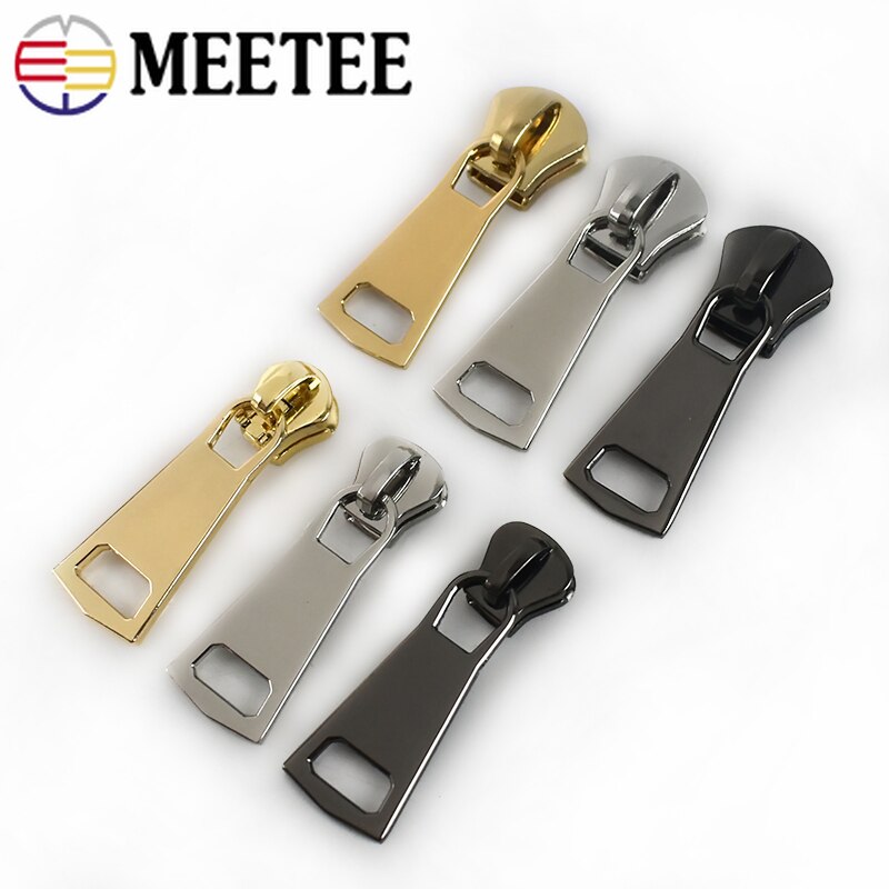 Meetee 5pcs 8# 15# Resin Zipper Silder for Resin Zips Head Metal Puller for Jacket Zip Repair Kits DIY Garment Sew Zipper Silder