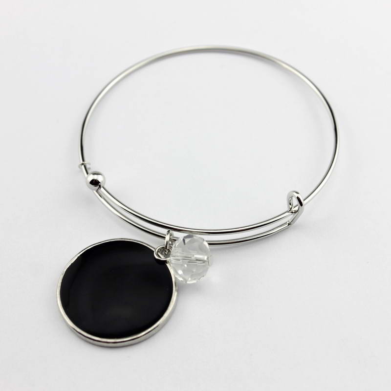 Monogramm Blanks Charm Emaille Flache Runde Disc Armreif Armband Einstellbar: B1923-Silver Black