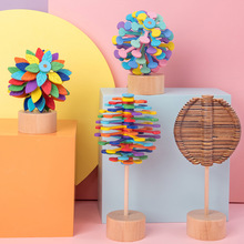 Wooden Rotary Stress Relief Spin Lollipop Toys Decompression Rotating Lollipop Fun Magic DIY Toys Children Adult