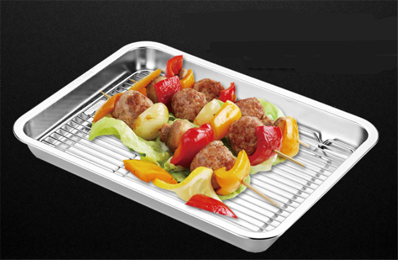 Wire Steaming Kebab Barbecue Mesh Rack BBQ Grill Mesh Tool Net Carbon Stainless Steel deep Square Plate cafeteria Storage trays