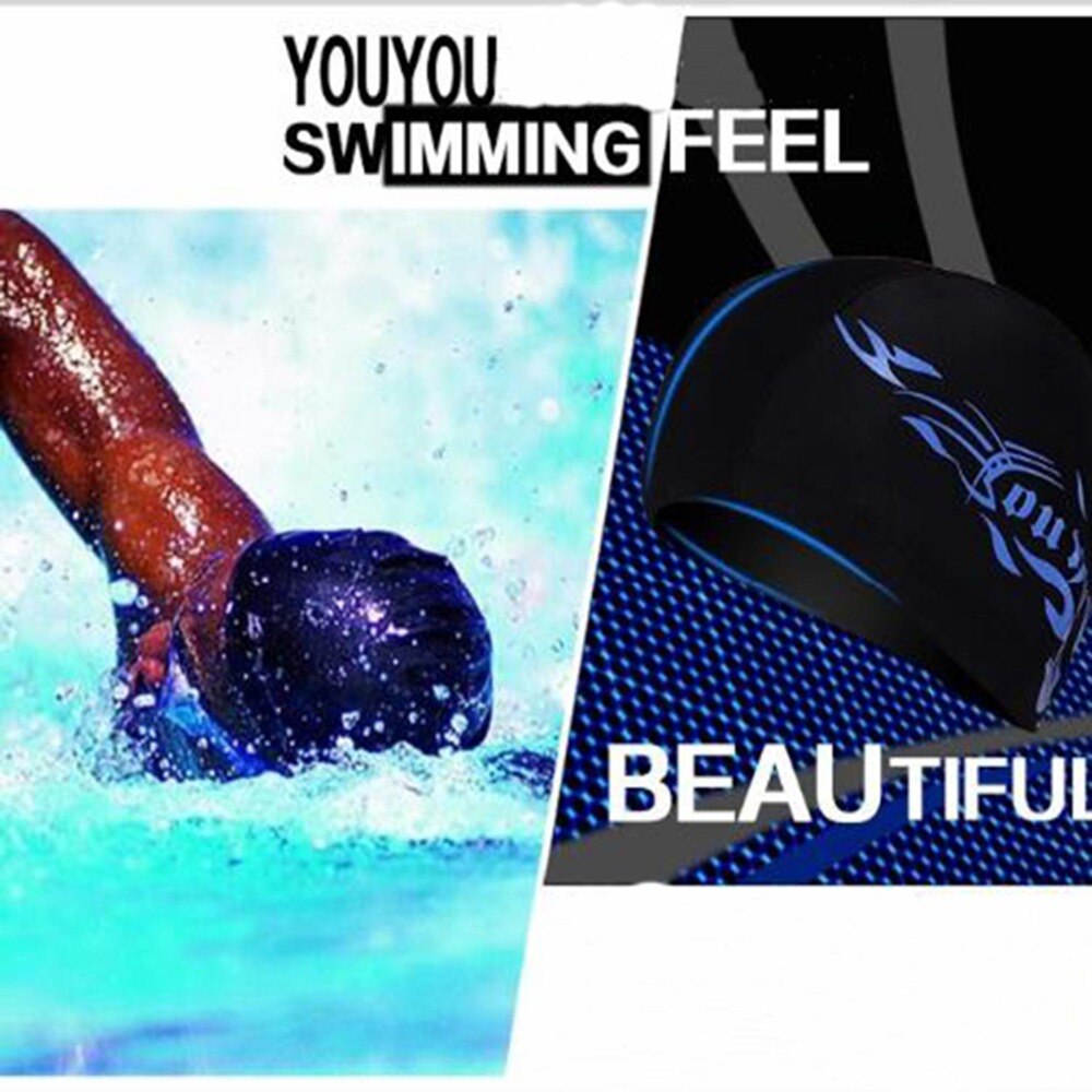 Außen Elastischen Wasserdicht PU Stoff Schwimmen Kappe Ohren Lange Haar Schutz Sport Schwimmen Schwimmbad Hütte Schwimmen kappe für Männer Frauen