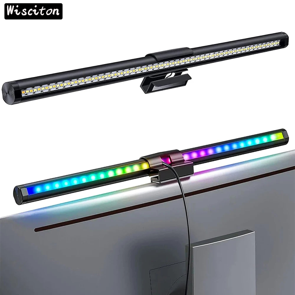 Rgb-skrivebordslampe skjermlysbjelke øyepleie trinnløs dimming belysning led-bordlampe pc-skjerm skjermlysbjelke for arbeid/spilling